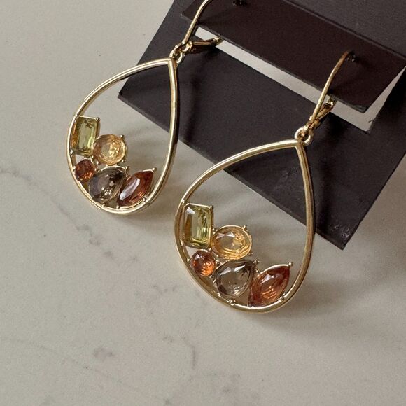 NWT Dangle Stained Glass Teardrop Gold Earrings - Picture 9 of 9